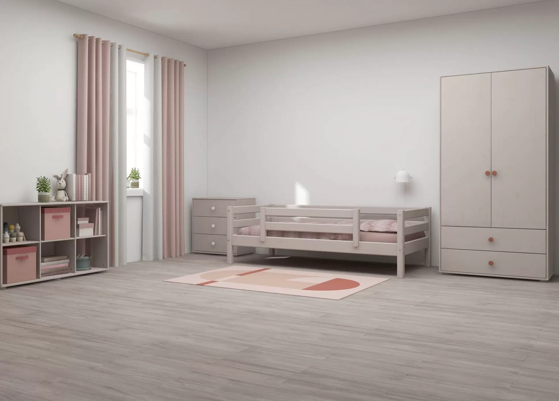 FLEXA Eenpersoonsbedden>Eenpersoonsbed Met Gecentreerde Uitvalbeveiliging Grey Washed Pine