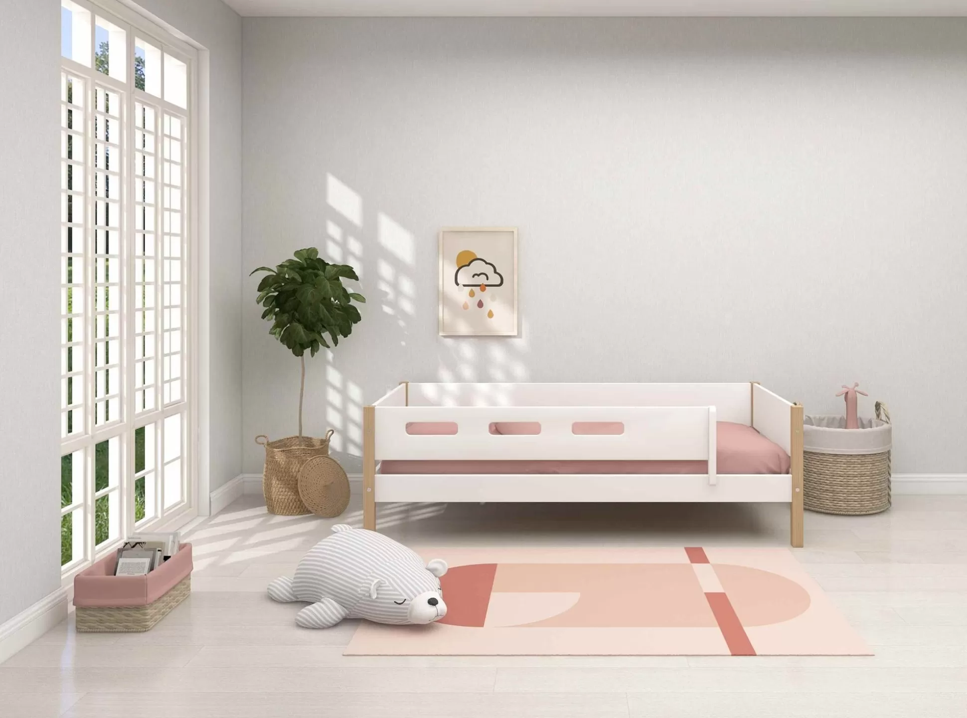 FLEXA Eenpersoonsbedden>Eenpersoonsbed Met Uitvalbeveiliging White/Oak