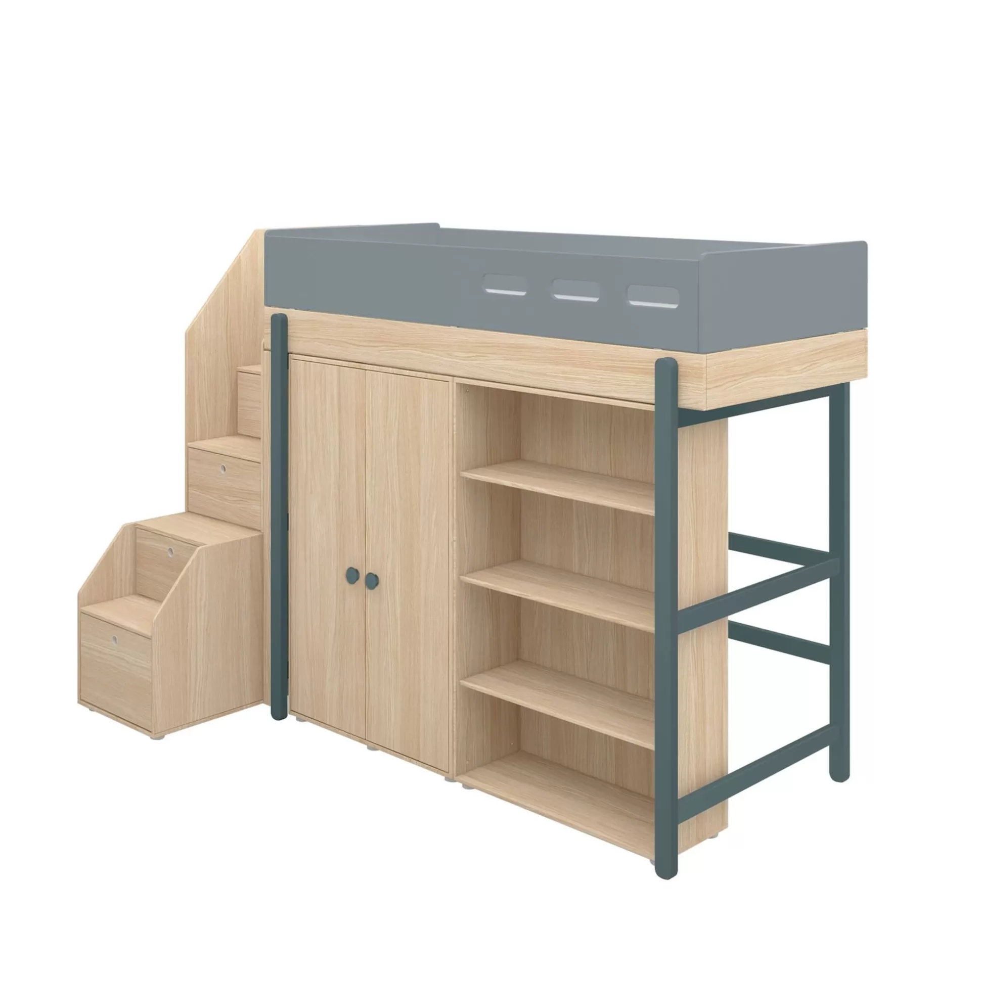 FLEXA Hoogslapers>Hoogslaper M. Trap En Opbergruimte Blueberry/Oak