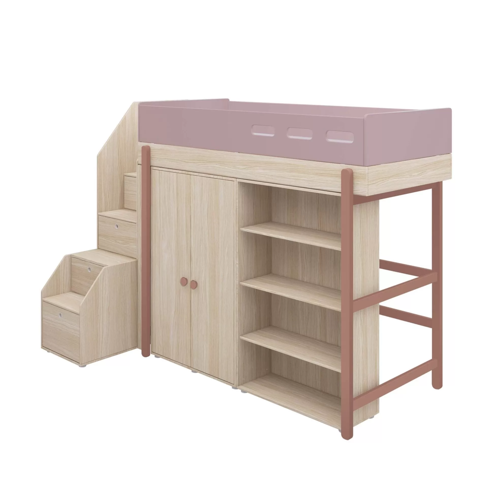 FLEXA Hoogslapers>Hoogslaper M. Trap En Opbergruimte Cherry/Oak