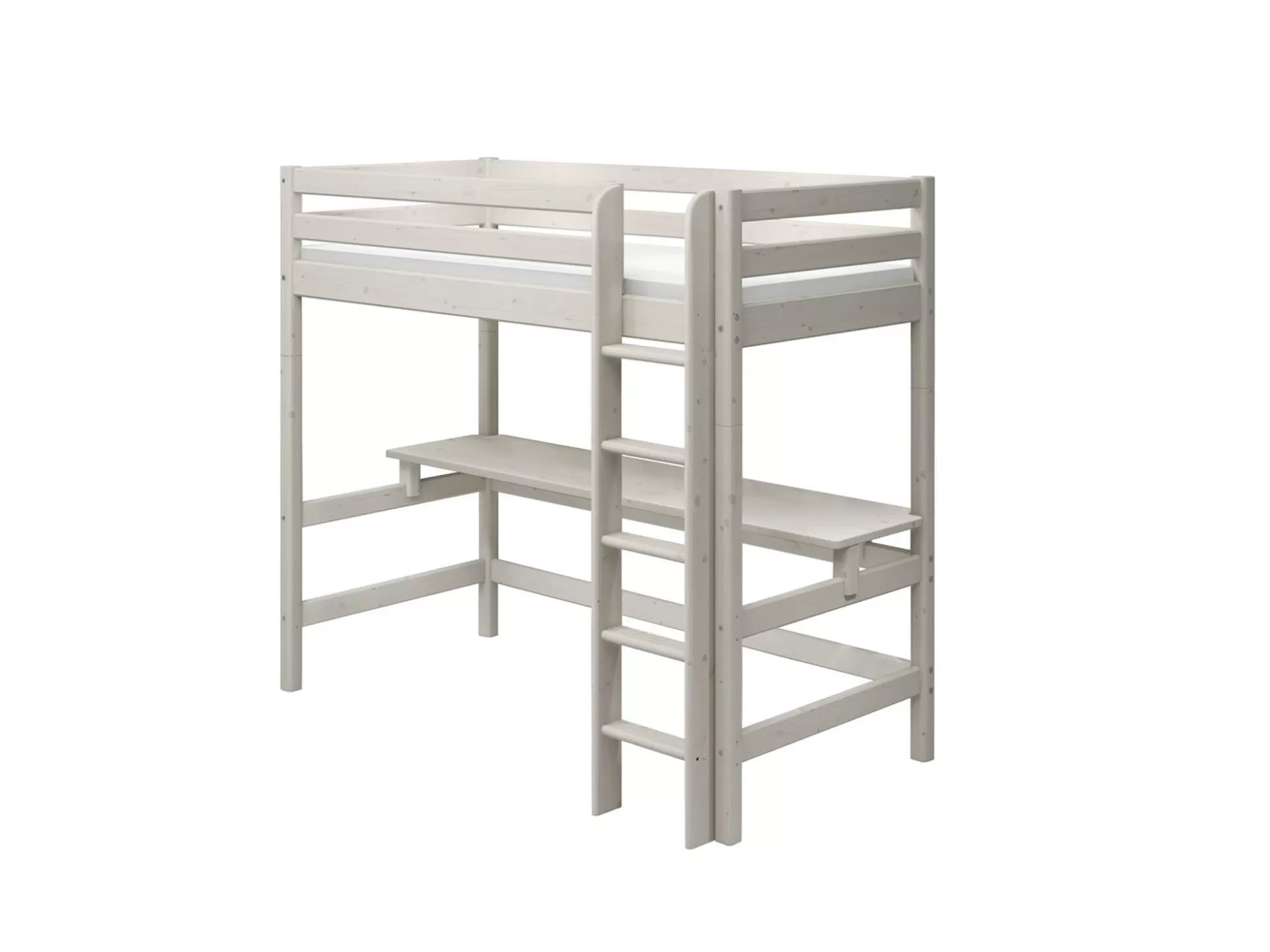 FLEXA Bedden Met Bureau>Hoogslaper Met Rechte Ladder En Bureau White Washed Pine