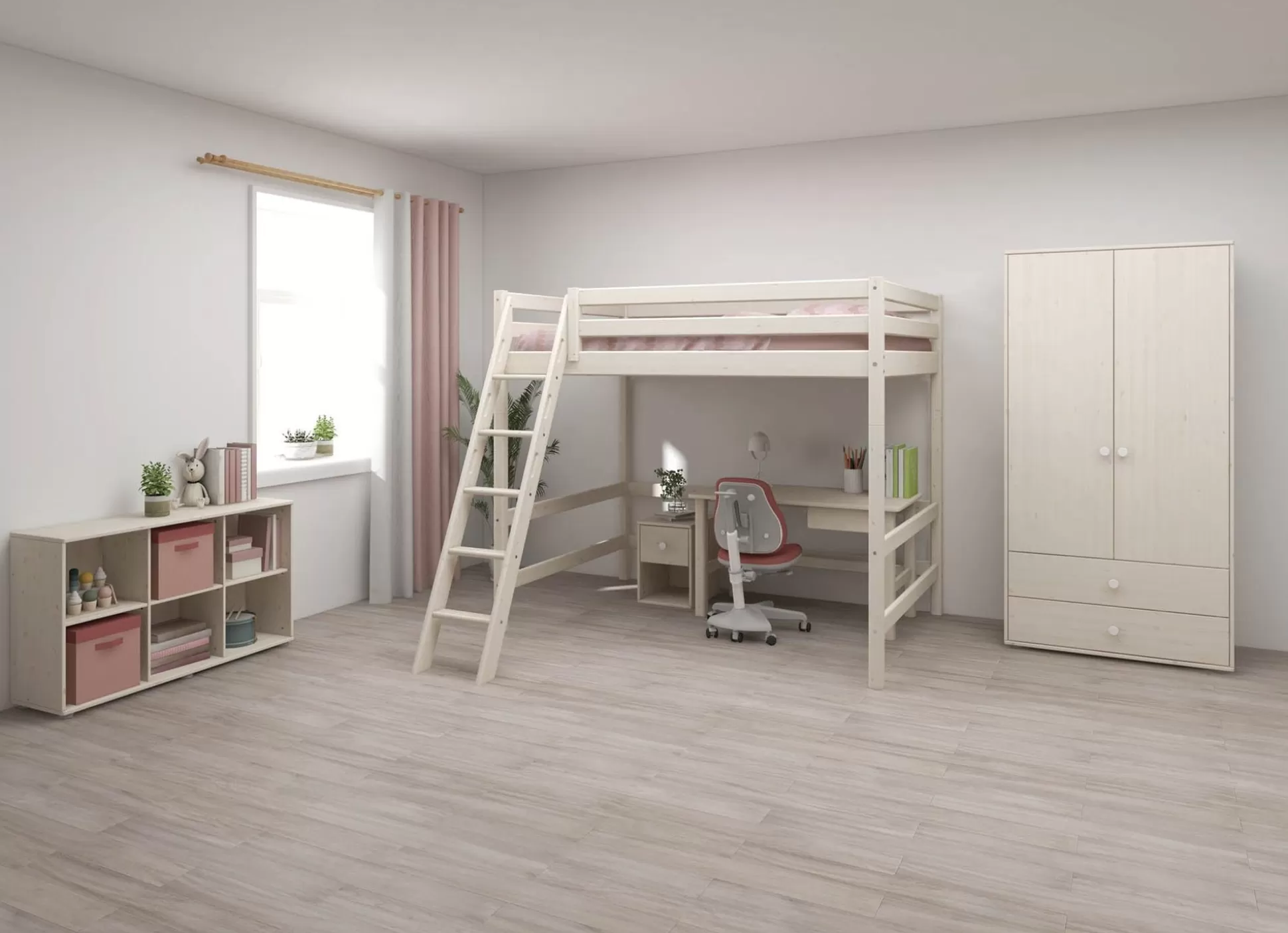 FLEXA Hoogslapers>Hoogslaper Met Schuine Ladder White Washed Pine