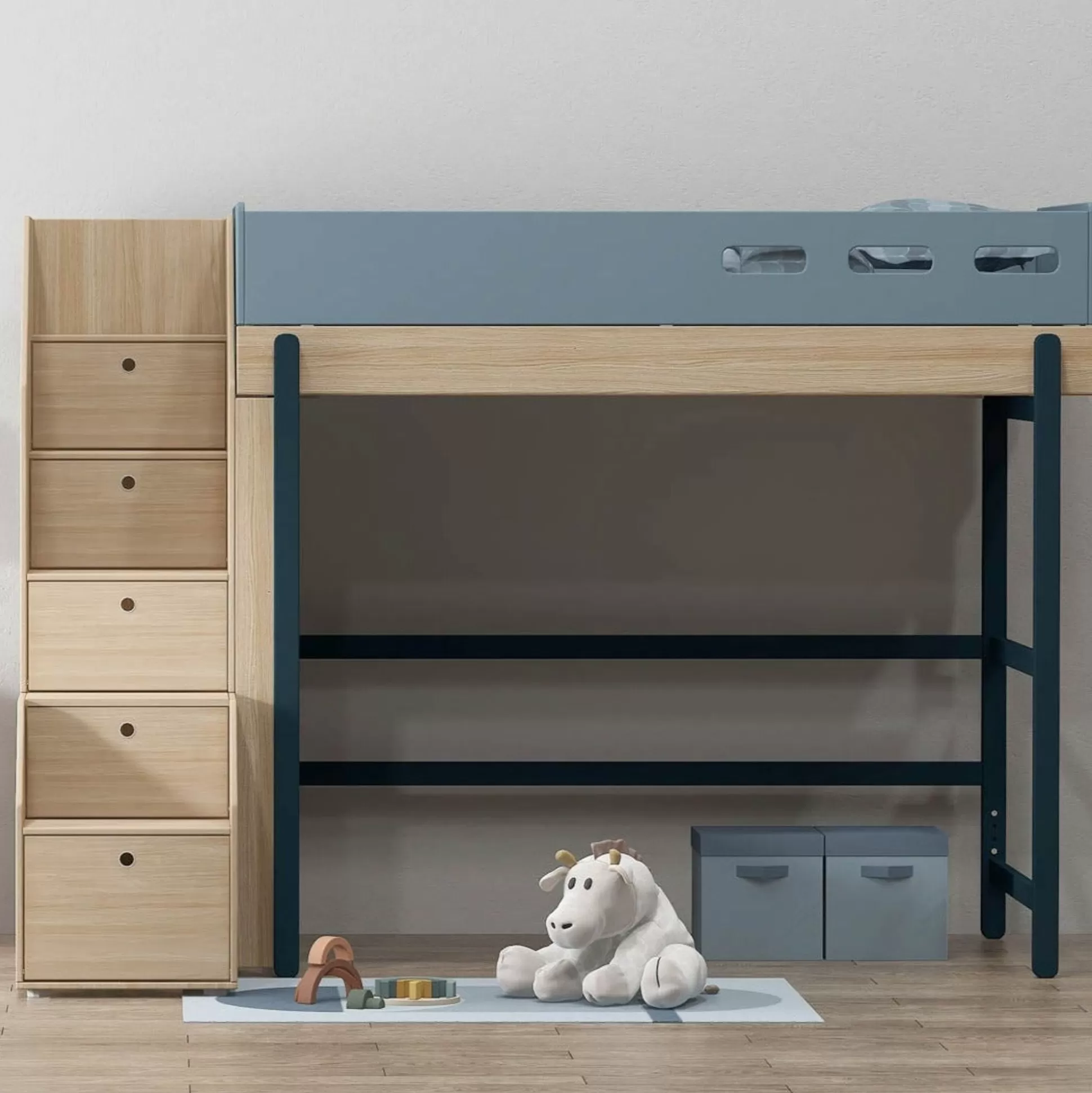 FLEXA Hoogslapers>Hoogslaper Met Trap Blueberry/Oak