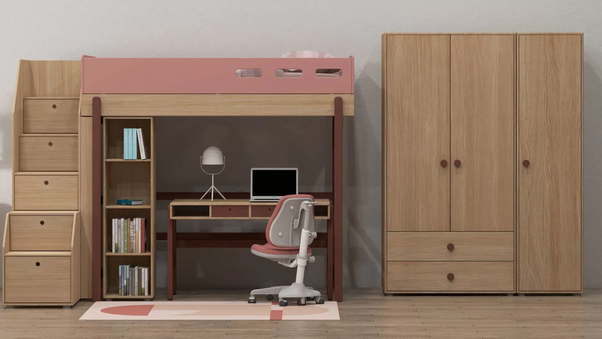FLEXA Hoogslapers>Hoogslaper Met Trap Cherry/Oak