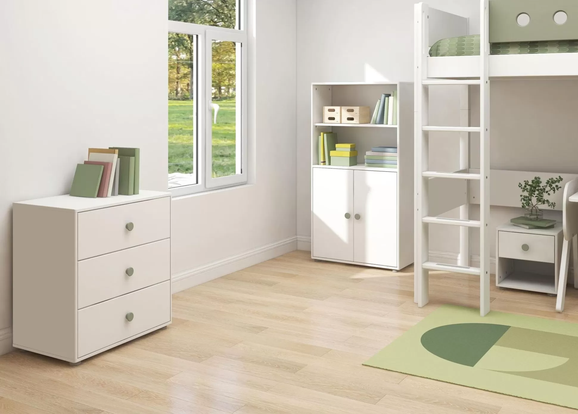 FLEXA Boekenkasten>Midi-Boekenkast, 2 Deuren White/Natural Green