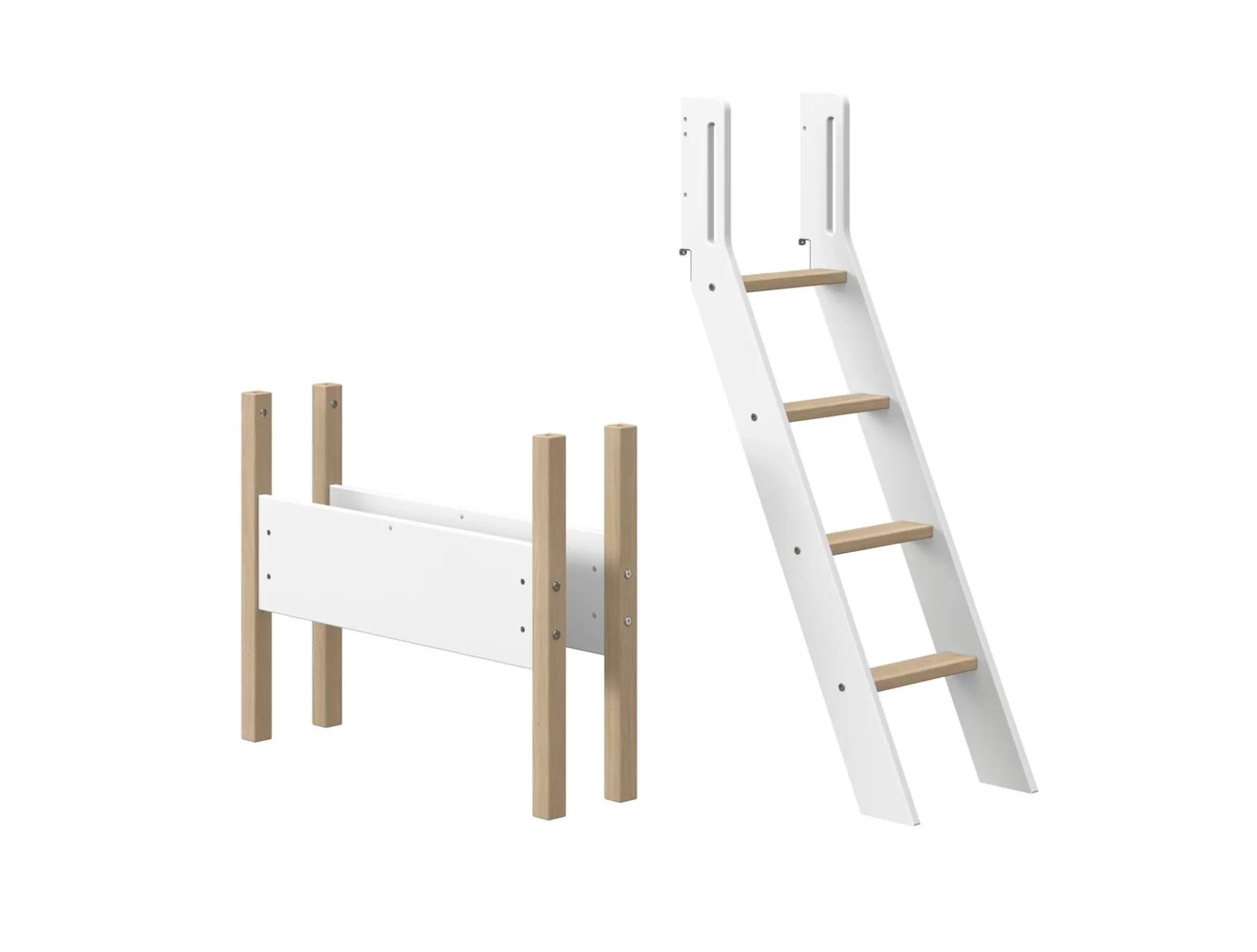 FLEXA Onderdelen En Beslag>Nor - Schuine Ladder En Onderzetpoten Voor Verhoogde Halfhoogslaper White/Oak